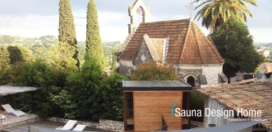 Moderný sauna domček v stredomorskom prostredí Moderný sauna domček v stredomorskom prostredí